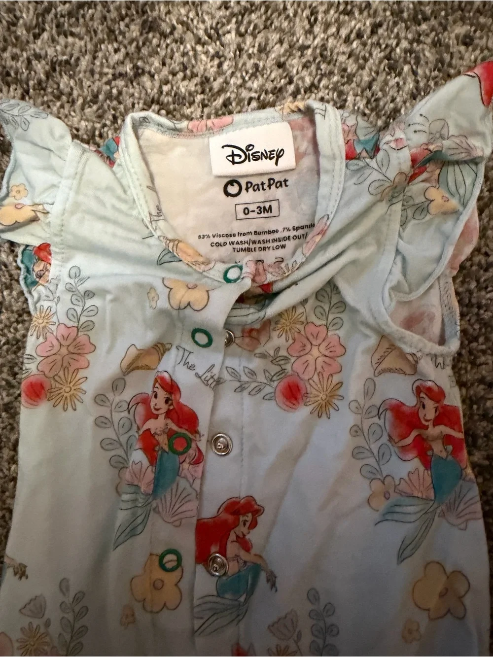 Disney Light Blue Ariel Floral Infant Romper
